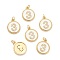 Brass Micro Pave Clear Cubic Zirconia Charms, Long-Lasting Plated, Cadmium Free & Nickel Free & Lead Free, with Jump Rings and White Enamel, Flat Round with Number, Real 18K Gold Plated, Num.3, 14.5x12x2mm, Hole: 1.5mm