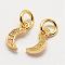 Brass Micro Pave Grade AAA Cubic Zirconia Charms, Long-Lasting Plated, Moon, Cadmium Free & Nickel Free & Lead Free, Real 18K Gold Plated, 9x4x1mm, Hole: 3mm