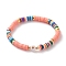 Polymer Clay Heishi Beads Stretch Bracelets, with Acrylic Enamel Heart Beads and Brass Beads, Tomato, Inner Diameter: 2-1/4 inch(5.7cm)