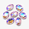 Pointed Back Glass Rhinestone Cabochons, Back Plated, Faceted, AB Color Plated, Oval, Pearl Pink, 14x10x4.5mm