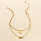 Butterfly & Number 2021 Alloy with Acrylic Pendant Double Layer Necklaces, Golden, Yellow, 17.72 inch(45cm)