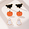 3 Pairs Halloween Alloy Enamel Stud Earrings, Bat & Pumpkin & Ghost, Golden, Mixed Color, 15~19x17~25mm