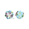 Handmade Two-Tone Lampwork Beads, Round with Flower Pattern, Light Sky Blue, 12~14x11~13mm, Hole: 1.4~1.5mm