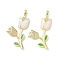 Brass Micro Pave Cubic Zirconia with Enamel Pendants, Flower, Real 18K Gold Plated, White, 28x15x2.5mm, Hole: 2x3.5mm