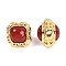 Brass Pave Natural Carnelian(Dyed & Heated) Beads, Square, Real 18K Gold Plated, 13x13x12.5mm, Hole: 2.3mm