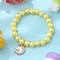 ABS Plastic Imitation Pearl Beads Stretch Bracelets, Alloy Enamel Charm Bracelets for Women, Unicorn, Yellow, Inner Diameter: 1-3/4 inch(4.5cm)