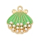 Alloy Enamel Pendants with Plastic Imitation Pearl, Shell Shape Charms, Lime Green, 20.5x18x3mm, Hole: 1.8mm
