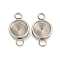 Non-Tarnish 304 Stainless Steel Cabochon Connector Setting, Faceted Flat Round, Stainless Steel Color, Tray: 8mm, 17.5x10mm, Hole: 2.5mm