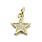 Brass Micro Pave Clear Cubic Zirconia Charms, Cadmium Free & Nickel Free & Lead Free, Star, 11.5x9.5x1.5mm, Hole: 3mm
