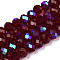 Electroplate Glass Beads Strands, Half Rainbow Plated, Faceted, Rondelle, Dark Red, 2.9~3.3x2mm, Hole: 0.8mm, about 135~140pcs/strand, 32~34cm