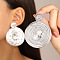 Flat Round Alloy Rhinestone Stud Earrings, Platinum, 50mm