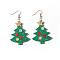 Christmas Iron Acrylic Dangle Earrings, Golden, Christmas Tree, 70x38mm