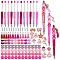 DIY Beadable Pen Making Kit, Including Heart & Bowknot & Flamingo Alloy Enamel & Tassel Charms, ABS Plastic Ball-Point Pen, Natural Wood & Resin & Rhinestone European Beads, Pink, 131Pcs/box