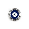 Anti-Tarnish Sterling Silver European Beads, Large Hole Beads, with Cubic Zirconia and Enamel, Flat Round with Evil Eye, Platinum, Dark Blue, 11.8x7.5mm, Hole: 4.5mm