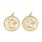 Brass Micro Pave Cubic Zirconia Pendants, with Shell, Flat Round with Sun & Moon Charms, Cadmium Free & Lead Free, Lasting Plated, Rack Plating, Real 18K Gold Plated, 22x20x2.5mm, Hole: 3.5mm