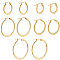 10 Pairs 5 Styles 304 Stainless Steel Hoop Earrings, Hypoallergenic Earrings, Flat Ring Shape, Golden, 14~31x2mm, Pin: 0.7x1mm, 2 pairs/style