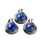 Natural Lapis Lazuli Pendants, Rack Plating Platinum Plated Brass Half Round Charms, Cadmium Free & Lead Free, 28x22.5x10mm, Hole: 2x4mm