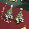 Alloy Enamel Dangle Stud Earrings, with Rhinestone & Acrylic, Golden, Christmas Tree, 53x34mm