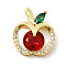 Brass Micro Pave Cubic Zirconia Pendants, Cadmium Free & Nickel Free & Lead Free, with Glass, Apple Charms, Real 18K Gold Plated, 18x16.5x7.5mm, Hole: 2x3.2mm
