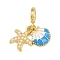 Brass Dodger Blue Enamel European Dangle Charms, Shell Shape Starfish Large Hole Pendants with ABS Imitation Pearls, Rack Plating, Long-Lasting Plated, Cadmium Free & Lead Free, White, Real 18K Gold Plated, 27.5mm, Hole: 5.5mm