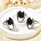 Natural Obsidian Wings Adjustable Rings, Antique Silver Brass Ring, Rack Plating, Lead Free & Cadmium Free, US Size 7 1/4(17.5mm)