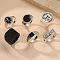 Alloy Rhinestone and Enamel Cuff Rings/Finger Rings Set, Antique Silver, Inner Diameter: 18mm