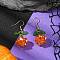 Halloween Theme Pumpkin Handmade Glass Seed Beaded Dangle Earrings, with 304 Stainless Steel Earring Hooks, Real 18K Gold Plated, Orange, 44x18mm