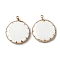 Alloy Freshwater Shell Pendants, Flat Round Charm, Golden, 25x21x3mm, Hole: 1.5mm