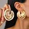 Alloy Stud Earrings, Golden, Flat Round, 50mm