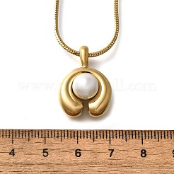 Ожерелья из нержавеющей стали 304 с плоским круглым кулоном и жемчугом в форме ракушки для женщин NJEW-U031-02G