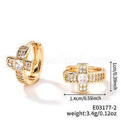 Элегантные серьги-кольца с крестообразным узором из латуни и прозрачными кубическими цирконами HU5672-2