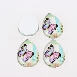 Бабочки печатных стеклянные кабошоны GGLA-N002-18x25-C