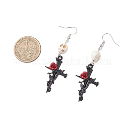 3 пара двухцветных сережек-подвесок из сплава синтетической бирюзы с цветочным узором на Хэллоуин EJEW-JE06483