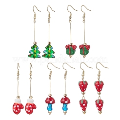 5 пара серег-подвесок из латуни и стекла с рождественской тематикой EJEW-JE06544