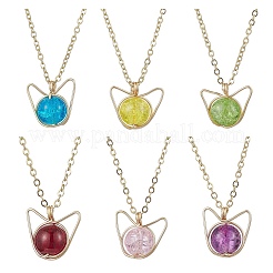 Стеклянные ожерелья с подвесками в форме кошки из медной проволоки NJEW-JN05258