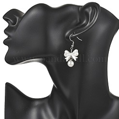 Серьги-подвески из искусственного жемчуга с бантом из АБС-пластика EJEW-JE06774