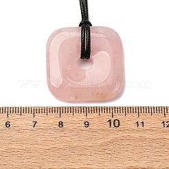 Натуральный розовый кварц квадратные подвески черные шнуры из искусственной кожи ожерелья NJEW-K285-01D