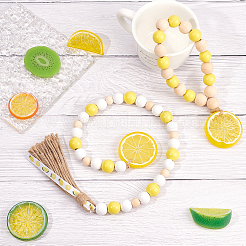 2шт. гирлянда из деревянных бусин лимонного цвета в двух стилях с кисточкой из джута в деревенском стиле&nbsp;HJEW-GF0001-26