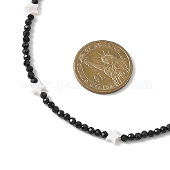 Женские ожерелья из натуральных пресноводных ракушек в форме звезды и граненых круглых бусин из натуральной черной шпинели NJEW-JN05667