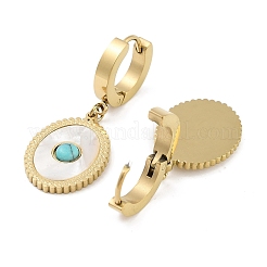 Овальные серьги-подвески из нержавеющей стали 304 с синтетической бирюзой EJEW-L283-072G