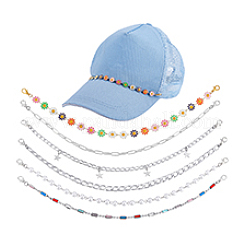 6 шт. 6 стиля алюминиевой цепочки панцирного плетения с латунными стразами и пластиковыми жемчужными бусинами для шляп&nbsp;HJEW-PH02283