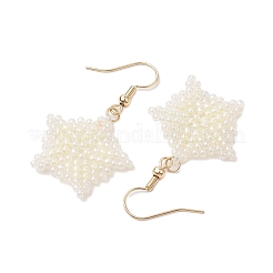 Серьги с подвесками и плетеными стеклянными бусинами в виде снежинок EJEW-JE05868