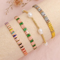 5 шт. эластичный браслет из стеклянного бисера и латунных бусин для женщин&nbsp;GJ3337-1
