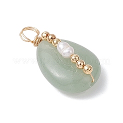 Подвески из натурального зеленого авантюрина и натурального культивированного пресноводного жемчуга PALLOY-JF03645-02