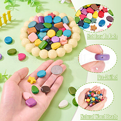 60шт 6 стиля окрашенные бусины из натурального дерева WOOD-TA0002-76