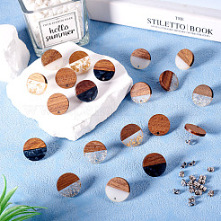 Плоские круглые серьги-гвоздики из непрозрачной смолы и орехового дерева&nbsp;MAK-TA0001-18C