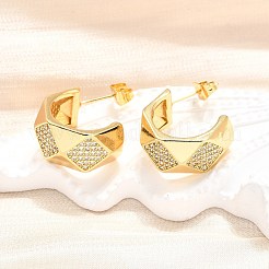 Женские серьги-гвоздики из латуни с микропаве и прозрачным кубическим цирконием&nbsp;EJEW-U056-05B-G