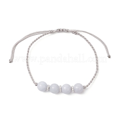 Браслеты из натурального халцедона с имитацией аквамарина и круглыми бусинами&nbsp;BJEW-JB11991