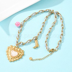 Женские ожерелья из полиэстеровой веревки с подвеской в виде сердца из нержавеющей стали 304 со стеклом и смолой&nbsp;NJEW-K252-12G