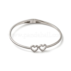 Полые двойные браслеты с сердечками из полой латуни с микропаве из прозрачного кубического циркония BJEW-H616-02P